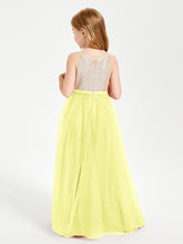 Sequined Top Long Tulle Junior Bridesmaid Gown Daffodil