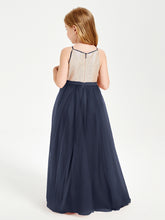 Sequined Top Long Tulle Junior Bridesmaid Gown Dark Navy
