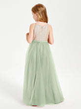 Sequined Top Long Tulle Junior Bridesmaid Gown Dusty Sage