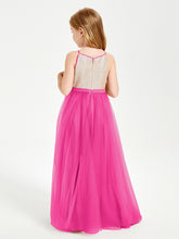 Sequined Top Long Tulle Junior Bridesmaid Gown Fuchsia