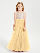 Sequined Top Long Tulle Junior Bridesmaid Gown Gold