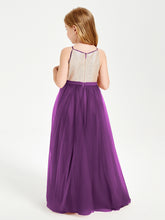 Sequined Top Long Tulle Junior Bridesmaid Gown Grape