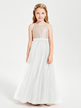 Sequined Top Long Tulle Junior Bridesmaid Gown Ivory