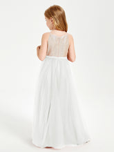 Sequined Top Long Tulle Junior Bridesmaid Gown Ivory