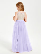 Sequined Top Long Tulle Junior Bridesmaid Gown Lilac