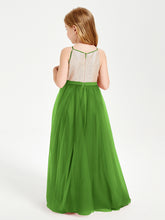 Sequined Top Long Tulle Junior Bridesmaid Gown Moss