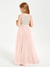 Sequined Top Long Tulle Junior Bridesmaid Gown Pearl Pink