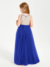 Sequined Top Long Tulle Junior Bridesmaid Gown Royal Blue