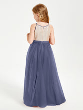 Sequined Top Long Tulle Junior Bridesmaid Gown Stormy