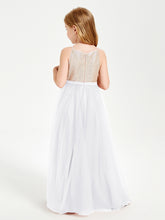 Sequined Top Long Tulle Junior Bridesmaid Gown White
