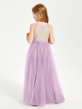 Sequined Top Long Tulle Junior Bridesmaid Gown Wisteria