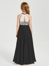 Lace Top Long Chiffon Bridesmaid Dresses Black