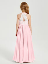Lace Top Long Chiffon Bridesmaid Dresses Blushing Pink