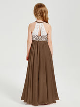 Lace Top Long Chiffon Bridesmaid Dresses Brown