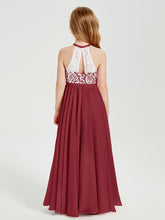 Lace Top Long Chiffon Bridesmaid Dresses Burgundy