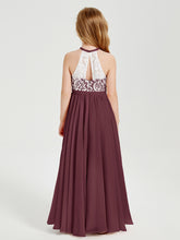 Lace Top Long Chiffon Bridesmaid Dresses Cabernet