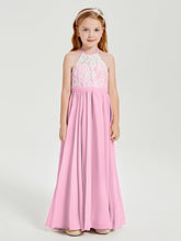Lace Top Long Chiffon Bridesmaid Dresses Candy Pink