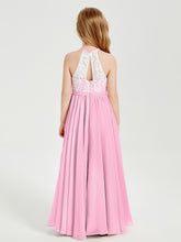 Lace Top Long Chiffon Bridesmaid Dresses Candy Pink