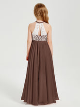 Lace Top Long Chiffon Bridesmaid Dresses Chocolate
