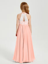 Lace Top Long Chiffon Bridesmaid Dresses Coral