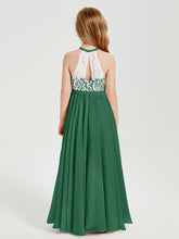 Lace Top Long Chiffon Bridesmaid Dresses Dark Green