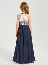 Lace Top Long Chiffon Bridesmaid Dresses Dark Navy