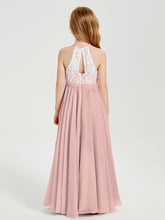 Lace Top Long Chiffon Bridesmaid Dresses Dusty Rose