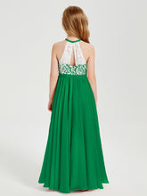 Lace Top Long Chiffon Bridesmaid Dresses Emerald