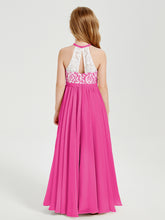 Lace Top Long Chiffon Bridesmaid Dresses Fuchsia
