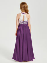 Lace Top Long Chiffon Bridesmaid Dresses Grape