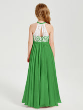 Lace Top Long Chiffon Bridesmaid Dresses Green
