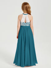 Lace Top Long Chiffon Bridesmaid Dresses Ink Blue