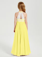 Lace Top Long Chiffon Bridesmaid Dresses Lemon