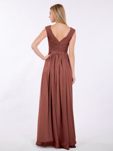 Pleated Bodice Chiffon Long Dresses with Slit Terracotta