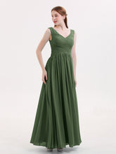 Maxi Chiffon Bridesmaid Dresses with V Neck Olive Green