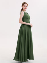 Maxi Chiffon Bridesmaid Dresses with V Neck Olive Green