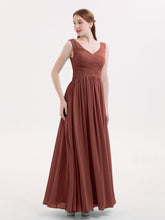 Maxi Chiffon Bridesmaid Dresses with V Neck Terracotta
