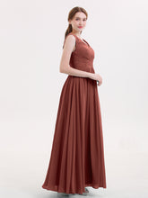Maxi Chiffon Bridesmaid Dresses with V Neck Terracotta