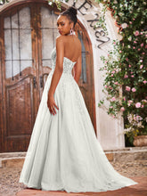Deep V-neck Appliqued Corset Tulle Lace Maxi Prom Dresses Ivory