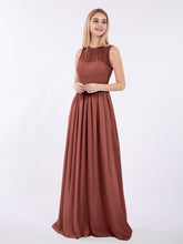 Chiffon Illusion Neck Maxi Gowns Of Bridesmaids Terracotta