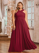 Cross Shoulder Strap Chiffon Dress with Empire Waist Burgundy