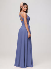 Sexy Cowl Neck Ruched Chiffon Long Dress with Slit Periwinkle