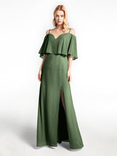 Cold-Shoulder Ruffled Dress with Flounce Overlay Olive Green