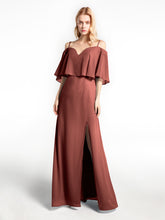 Cold-Shoulder Ruffled Dress with Flounce Overlay Terracotta