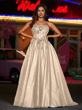 Spaghetti Straps Flower Appliqued Tulle Dress Champagne