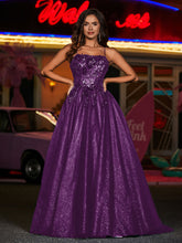 Spaghetti Straps Flower Appliqued Tulle Dress Grape