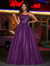 Spaghetti Straps Flower Appliqued Tulle Dress Grape