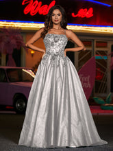 Spaghetti Straps Flower Appliqued Tulle Dress Silver