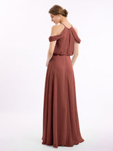 Off-Shoulder Halter Chiffon Dress with Blouson Bodice Terracotta