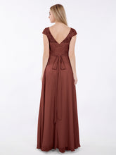 Lace and Chiffon Long Dress with Cap Sleeves Terracotta